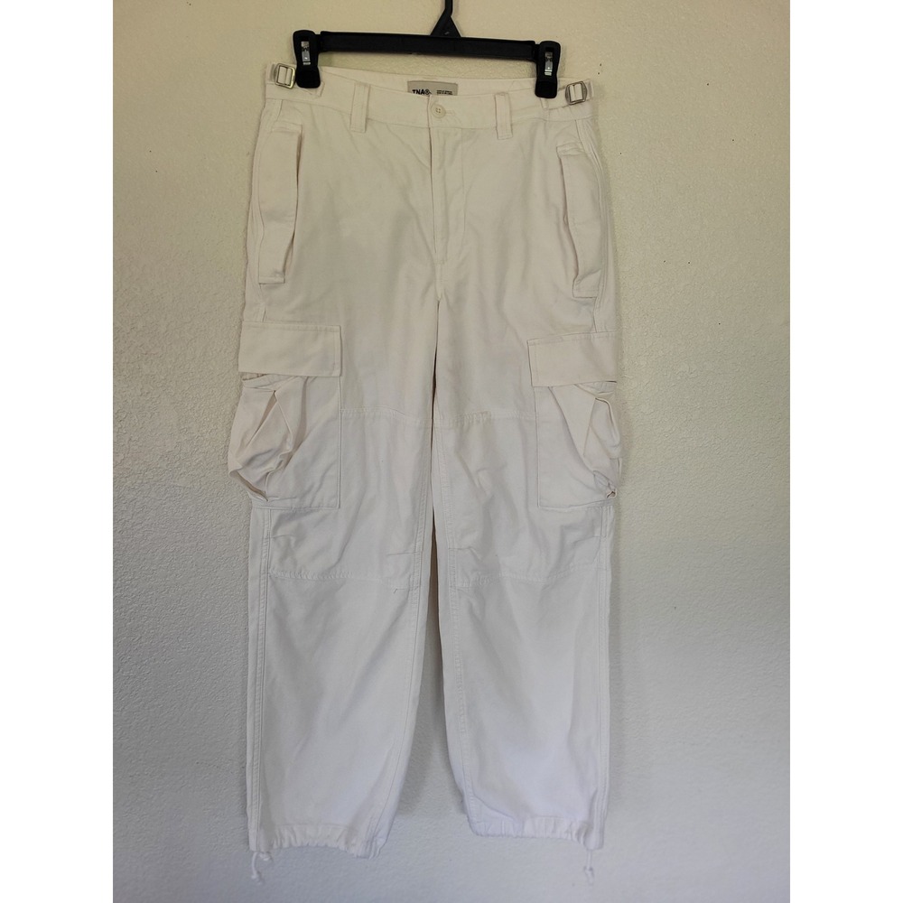 TNA Aritzia Surplus Division White Cargo Pants Adjustable Waist Bungee Hem 4 #19
